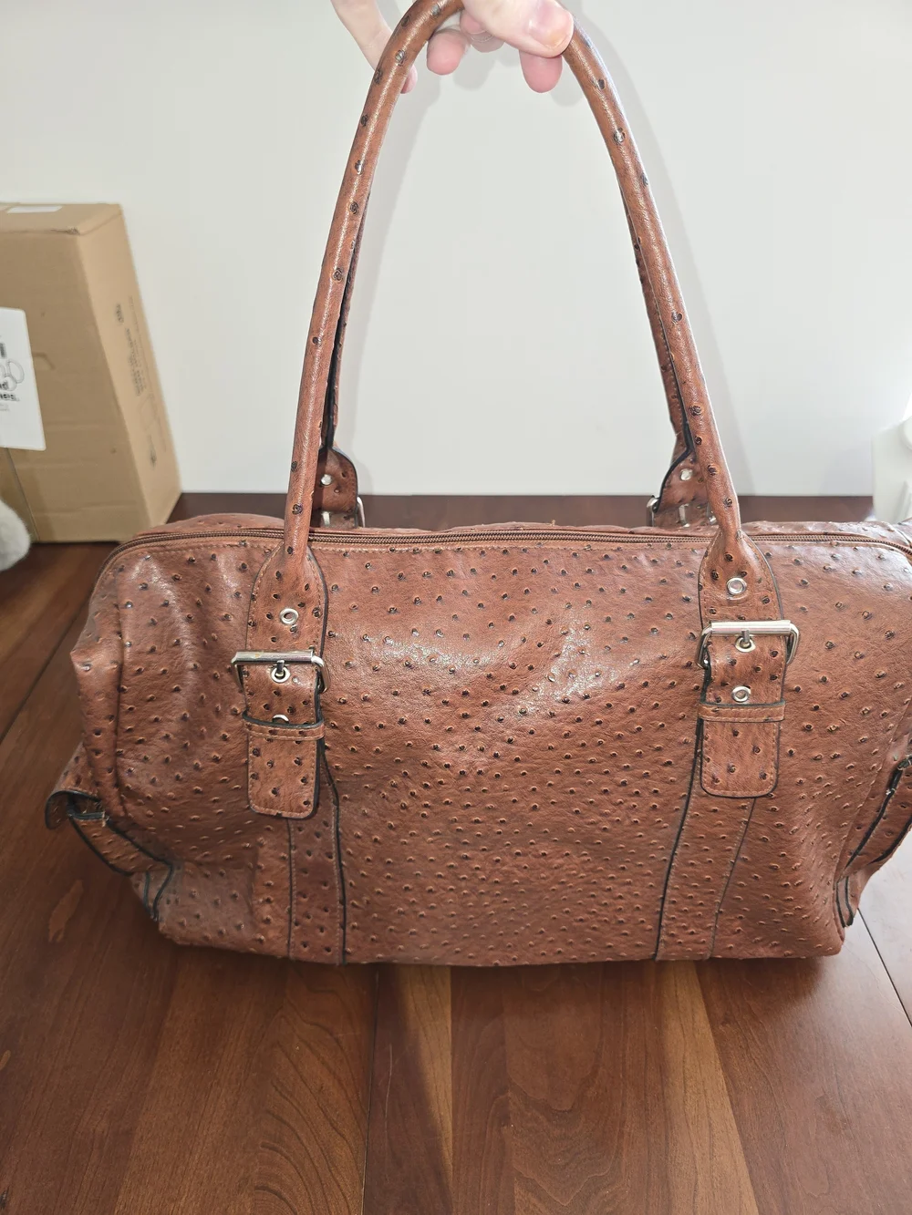 Bueno Brown Ostrich Textured Duffle Tote Bag - Men Bags